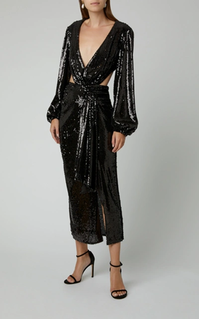 Shop Alice Mccall Electric Orchid Sequined-chiffon Gown In Black