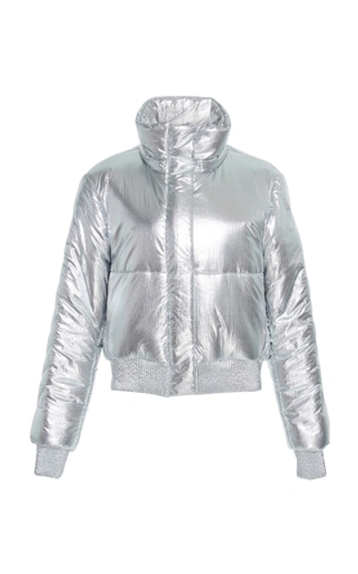 Shop Off-white High-necked Metallic Shell Puffer Jacket In Silver