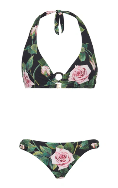 Shop Dolce & Gabbana Floral-print Triangle Bikini