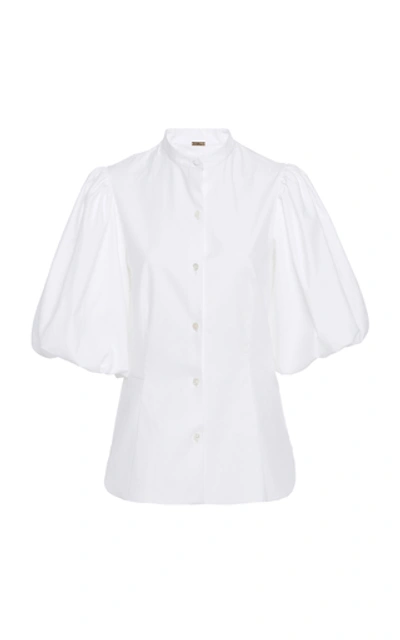 Shop Adam Lippes Fitted Cotton Poplin Button-front Top In White