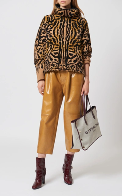 Shop Givenchy Leather Tapered Pants In Neutral