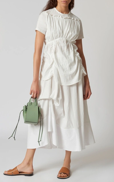 Shop Loewe Gathered Paneled Cotton Midi Skirt In White