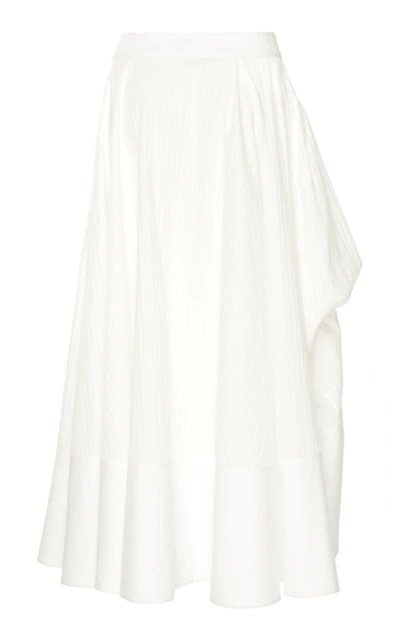 Shop Loewe Gathered Paneled Cotton Midi Skirt In White