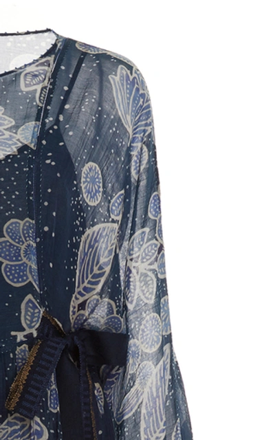 Shop Péro Floral-printed Cotton-silk Maxi Dress In Blue