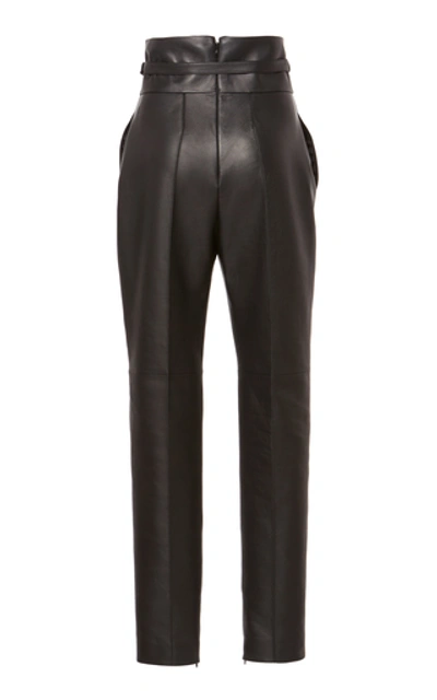 Shop Alexandre Vauthier Belted Leather Straight-leg Pants In Black