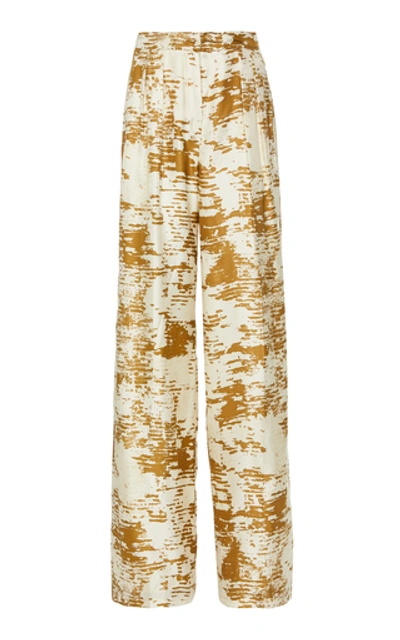 Shop Max Mara Acume Printed Silk Wide-leg Pants In Gold