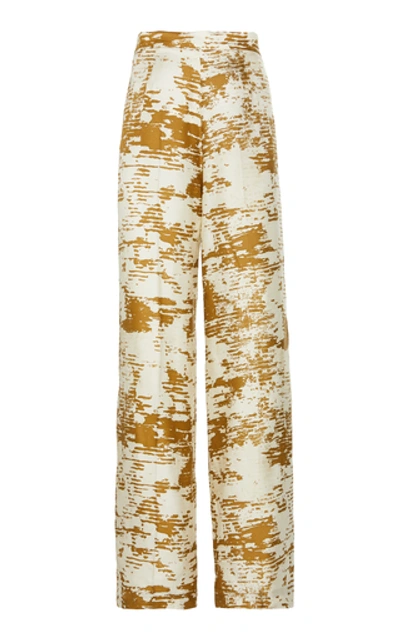 Shop Max Mara Acume Printed Silk Wide-leg Pants In Gold