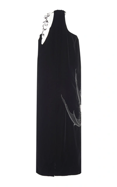 Shop Lanvin Embellished Velvet Halterneck Midi Dress In Black