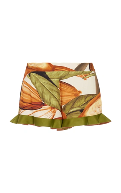 Shop Água De Coco Printed High-rise Stretch-crepe Shorts