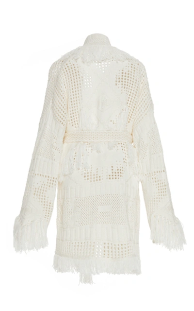 Shop Alanui Fringed Open-knit Wool Cardigan In White
