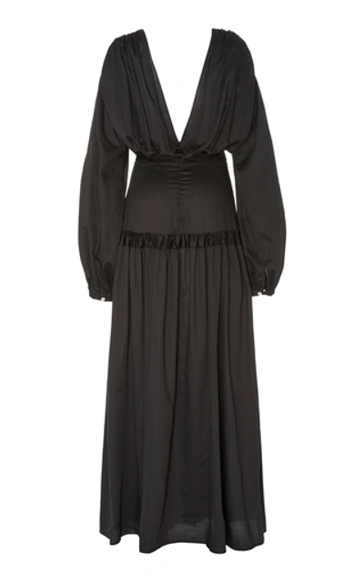 Shop Matin Gathered Cotton-voile Maxi Dress In Black