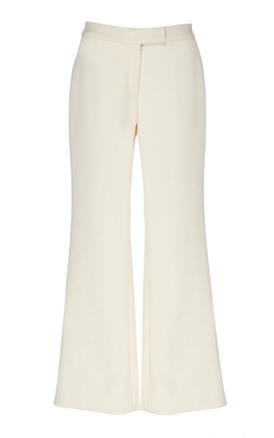 Shop Marina Moscone Cotton-blend Wide-leg Pants In White