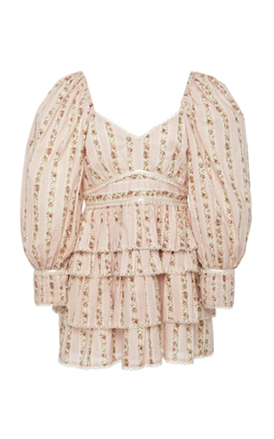 Shop Loveshackfancy Astor Ruffled Floral-print Cotton-voile Mini Dress In Pink