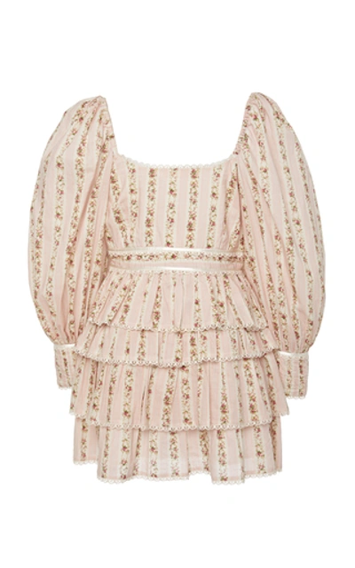 Shop Loveshackfancy Astor Ruffled Floral-print Cotton-voile Mini Dress In Pink