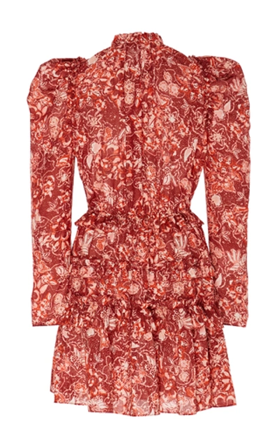 Shop Ulla Johnson Prissa Floral-print Cotton-blend Mini Dress In Orange