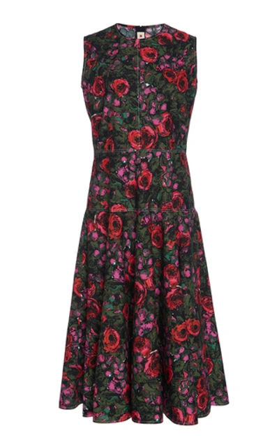 Shop Marni Women's Floral Cotton Flared Dress In Pink