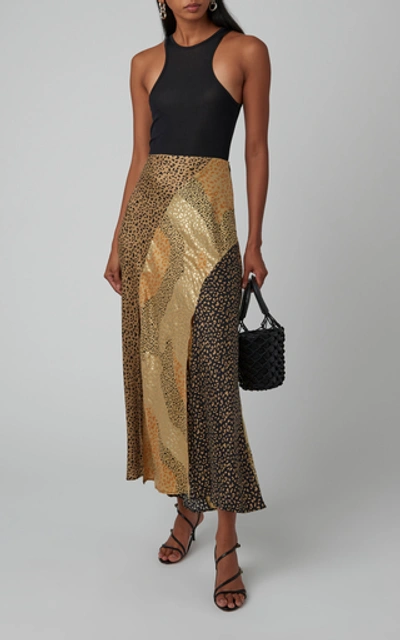 Shop Rixo London Paneled Printed Silk Midi Skirt In Animal