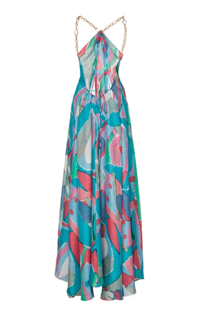 Shop Cult Gaia Althea Chain-embellished Printed Chiffon Maxi Dress In Multi