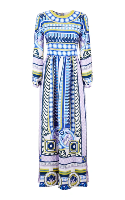 Shop La Doublej Pemberley Printed Satin Maxi Dress In Blue