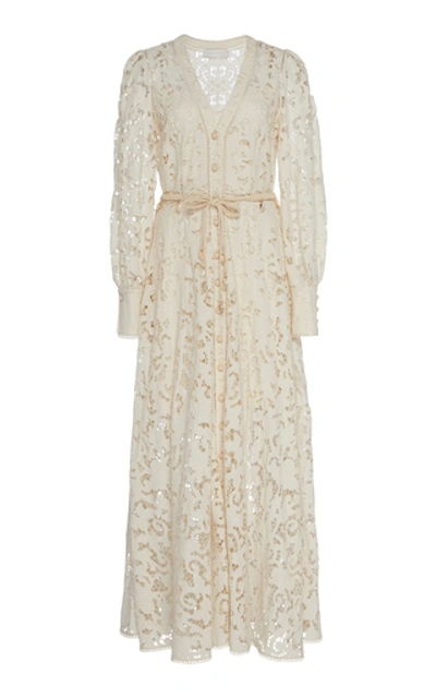 Shop Zimmermann Bonita Bow-detailed Crochet-knit Cotton Lace Dress In White