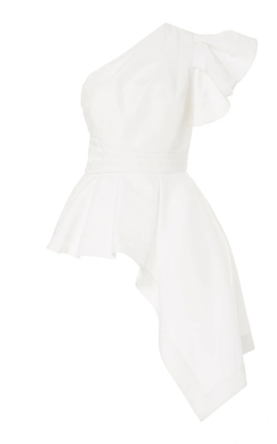 Shop Amur Liberty One-shoulder Duchess Satin Blouse In White