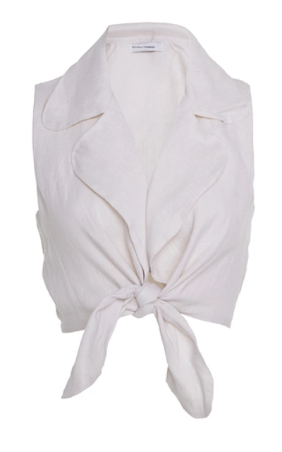 Shop Faithfull The Brand Fernanda Cropped Tie-front Linen Top In White