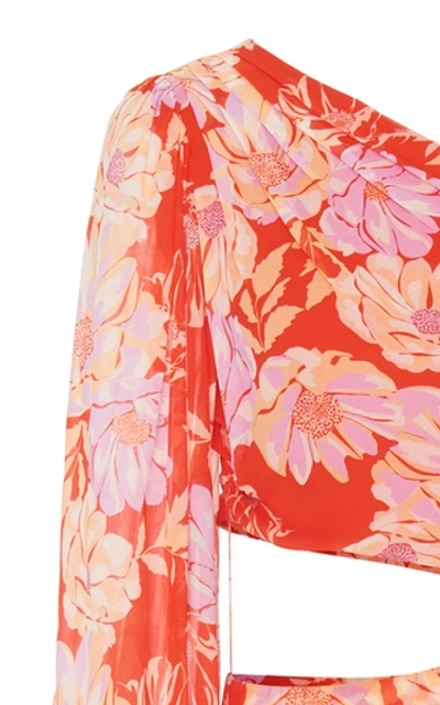 Shop Alexis Sabetta One-sleeve Cutout Asymmetric Dress In Floral