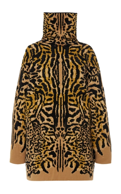 Shop Givenchy Oversized Jacquard Turtleneck Sweater In Animal