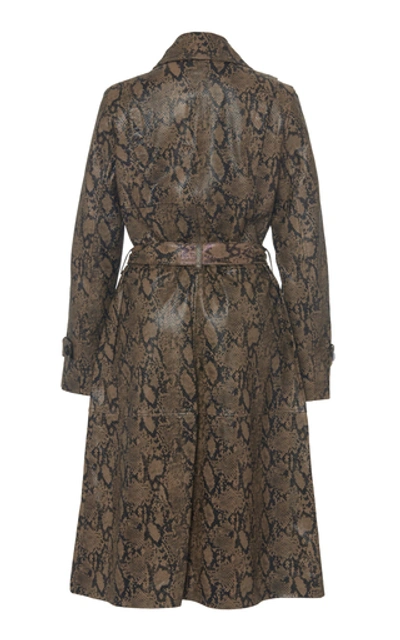 Shop Frame Embossed Python Trench Coat In Brown