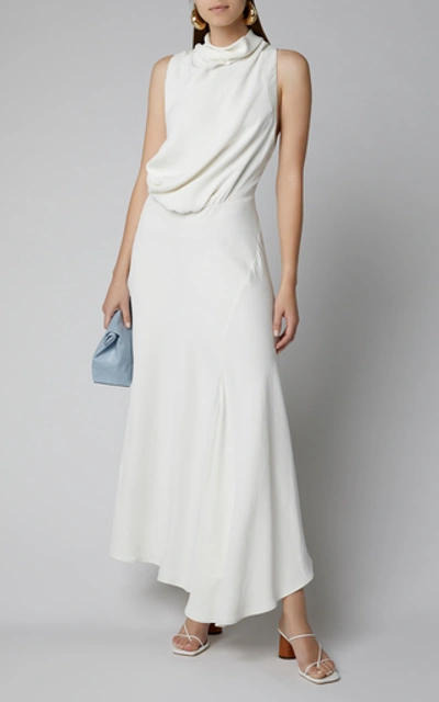 Shop Acler Indiannah Draped Crepe Maxi Dress In Ivory