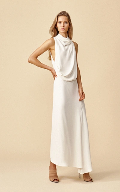 Shop Acler Indiannah Draped Crepe Maxi Dress In Ivory