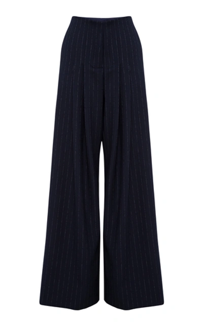 Shop Anna Quan Marcel Pinstriped Crepe Wide-leg Pants In Stripe