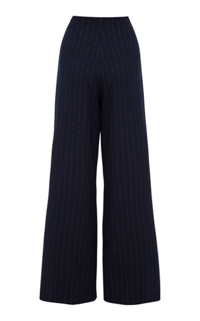 Shop Anna Quan Marcel Pinstriped Crepe Wide-leg Pants In Stripe