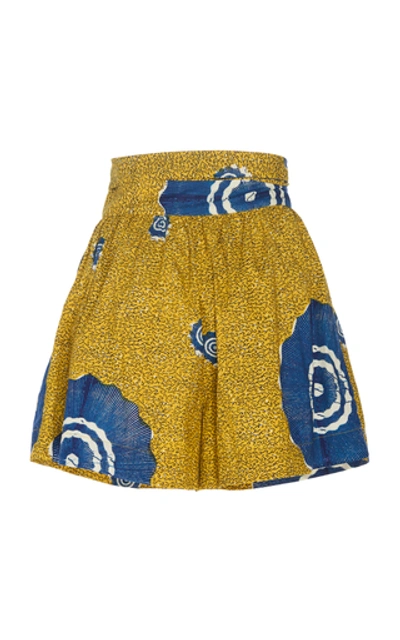 Shop Ulla Johnson Martin Belted Printed Cotton Shorts In Yellow