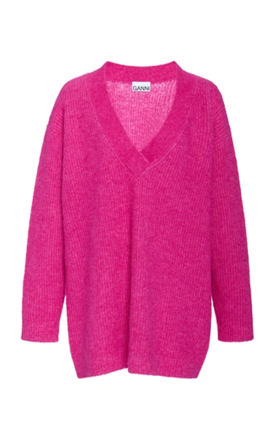 Shop Ganni Oversized Wool Knit Sweater In Pink