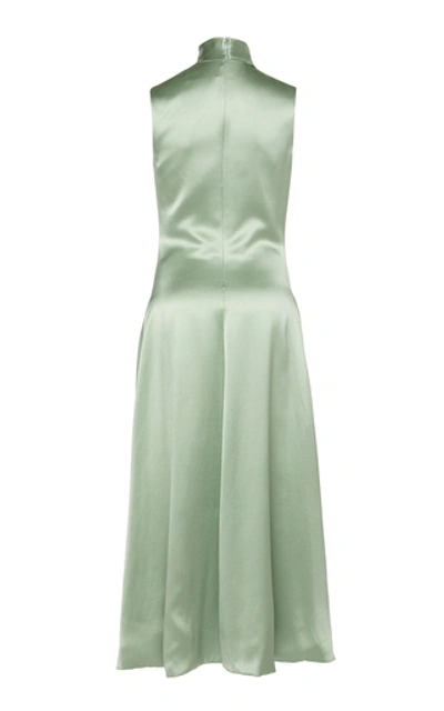 Shop Brandon Maxwell Draped Silk-satin Midi Dress In Green