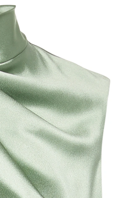 Shop Brandon Maxwell Draped Silk-satin Midi Dress In Green