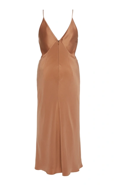 Shop Cushnie Satin-paneled Silk Midi Dress In Brown