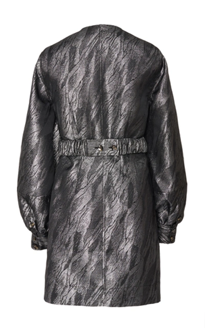 Shop Ganni Metallic Jacquard Mini Dress In Black