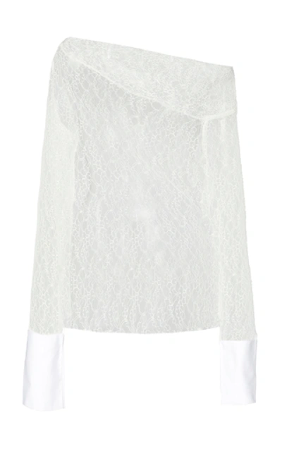 Shop Anais Jourden Off-the-shoulder White Poplin And Lace Blouse