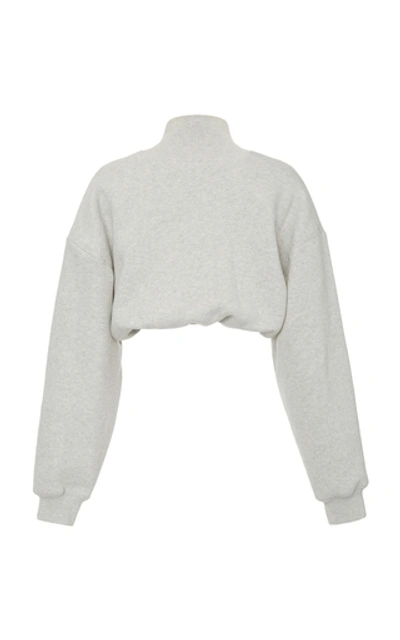 Shop Alexander Wang Embroidered Cropped Cotton Mock-neck Sweatshirt In Grey
