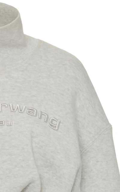 Shop Alexander Wang Embroidered Cropped Cotton Mock-neck Sweatshirt In Grey