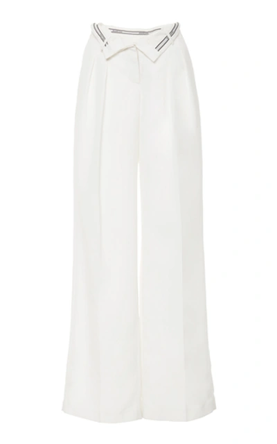 Shop Alexander Wang Flipped Waistband Stretch-wool Trousers In White