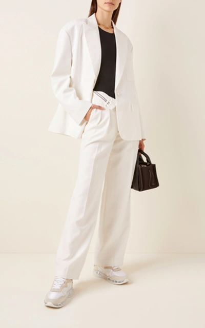 Shop Alexander Wang Flipped Waistband Stretch-wool Trousers In White
