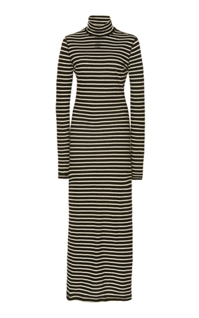 Shop Loewe Striped Cotton-jersey Turtleneck Maxi Dress
