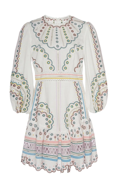 Shop Zimmermann Peggy Broderie Anglaise Linen Mini Dress In White