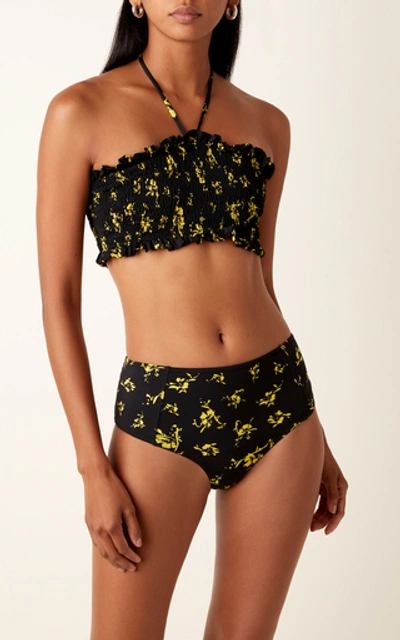 Shop Ganni Recycled Fabric Swimwear Bikini Top In Black