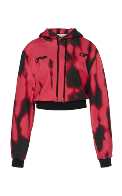 Shop Off-white Tie-dye Cotton Cropped Hoodie In Pink