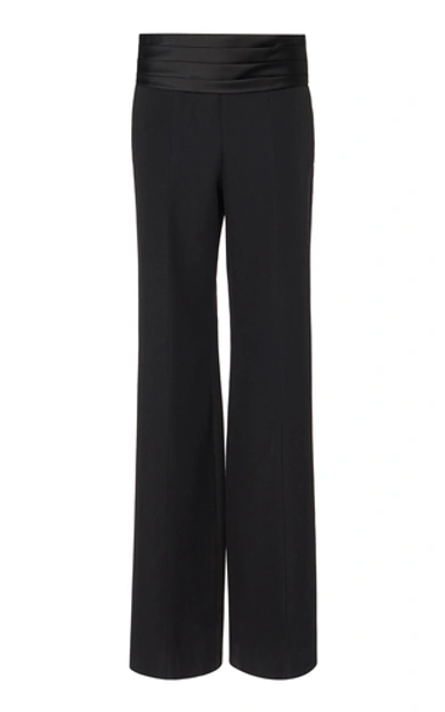 Shop Victoria Beckham Cummerbund Belted Wool Wide-leg Tuxedo Trousers In Black
