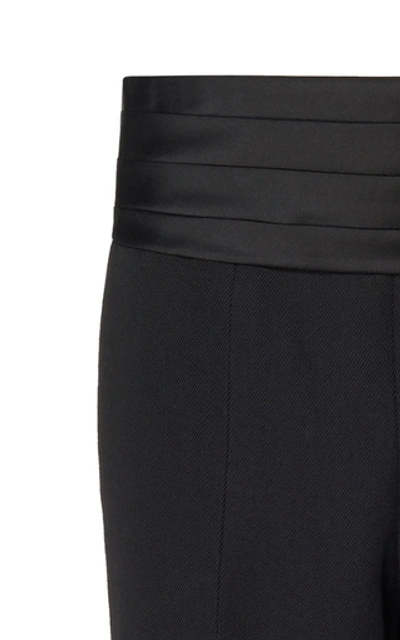 Shop Victoria Beckham Cummerbund Belted Wool Wide-leg Tuxedo Trousers In Black